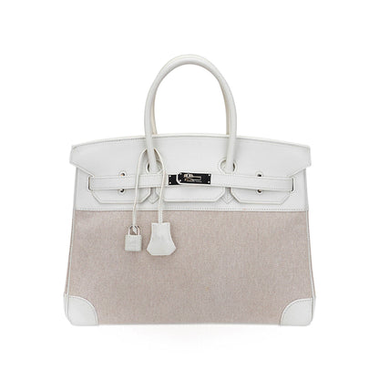 Hermes Birkin 35 Bag Toile White Swift Leather with Palladium Hardware