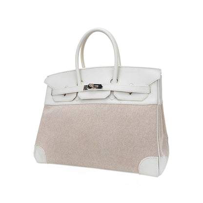 Hermes Birkin 35 Bag Toile White Swift Leather with Palladium Hardware