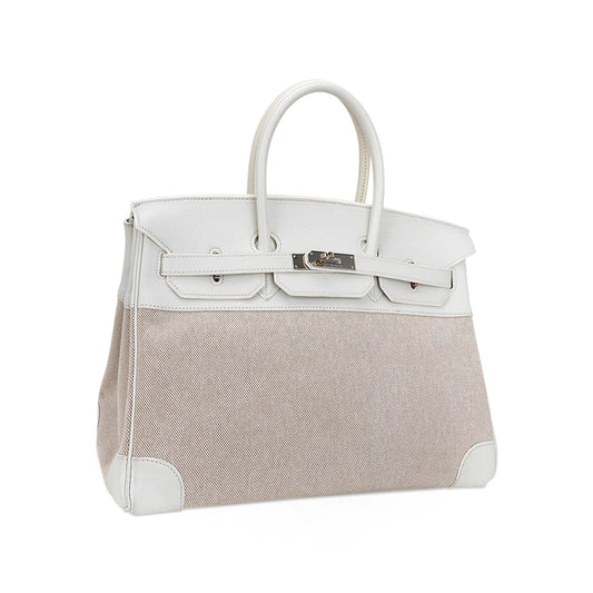 Hermes Birkin 35 Bag Toile White Swift Leather with Palladium Hardware