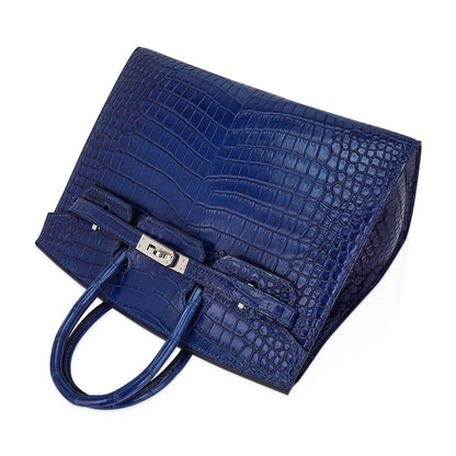 Hermes Limited Edition Birkin 25 Bag Sellier Indigo Aizome Porosus Crocodile with Palladium Hardware