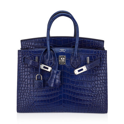 Hermes Limited Edition Birkin 25 Bag Sellier Indigo Aizome Porosus Crocodile with Palladium Hardware