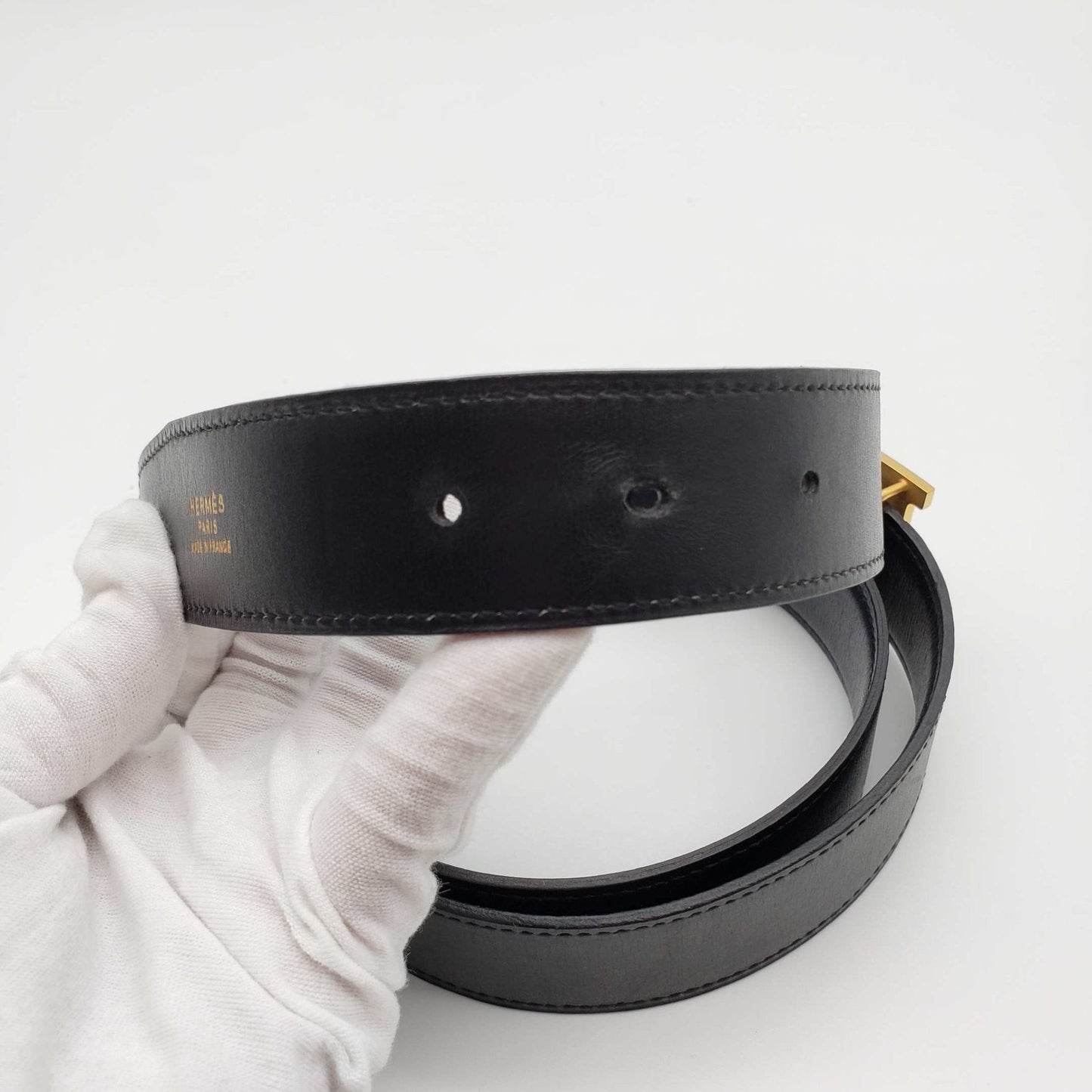 Hermes Leather Belt Black Gold Reversible