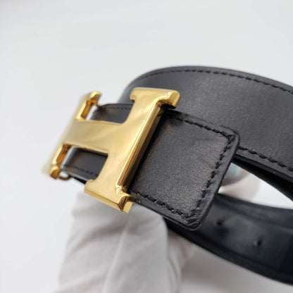 Hermes Leather Belt Black Gold Reversible