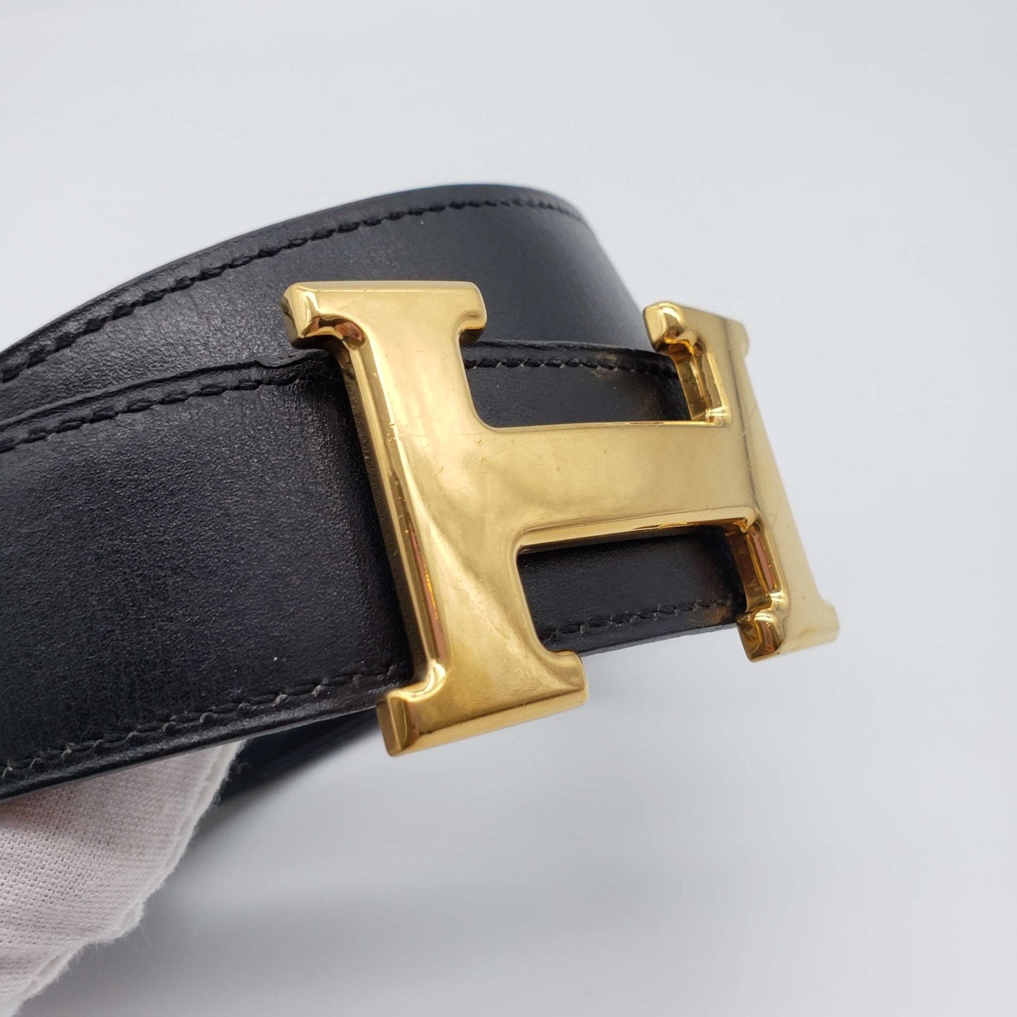 Hermes Leather Belt Black Gold Reversible