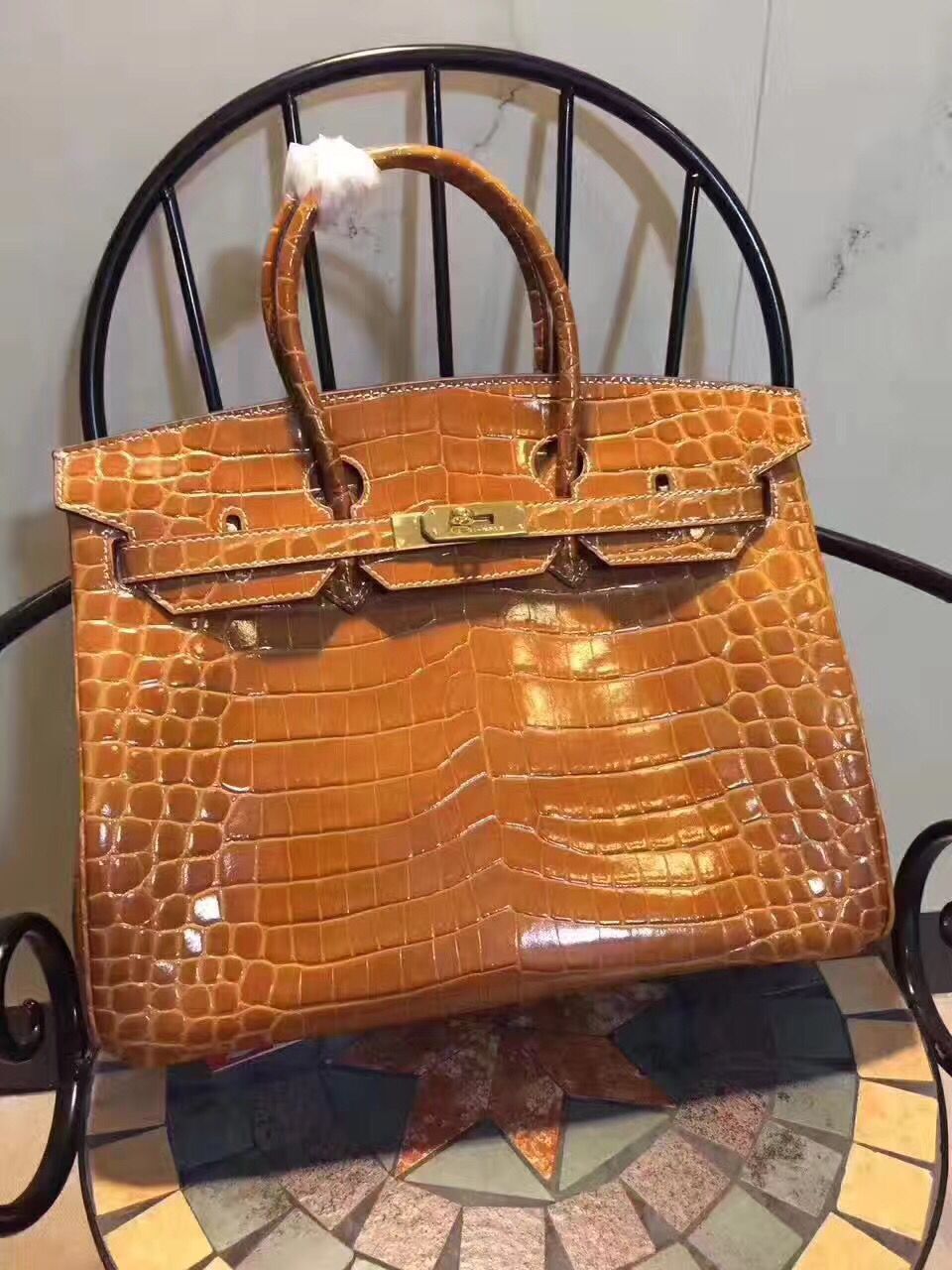 Hermes Birkin 35cm Crocodile Leather Handbag Brown Gold