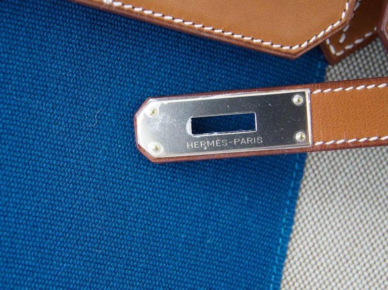 Hermes Birkin 35 Bag Flag Barenia  / Toile Blue Permabrass Rare Limited Edition