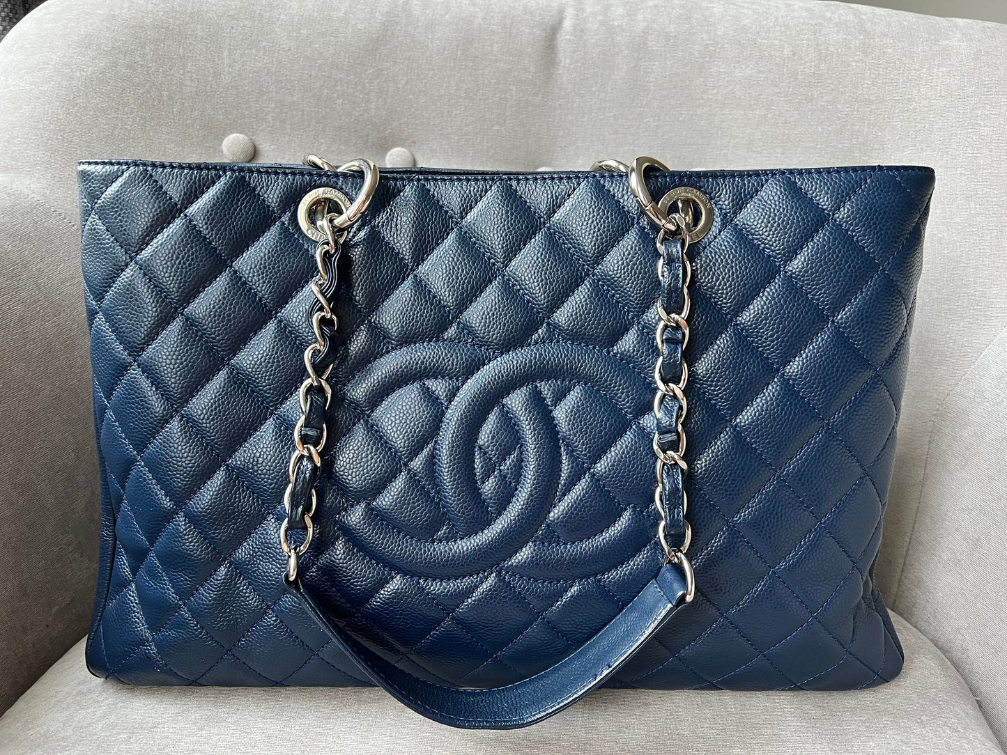 Chanel XL Dark Blue Caviar Grand Shopper Tote (GST)