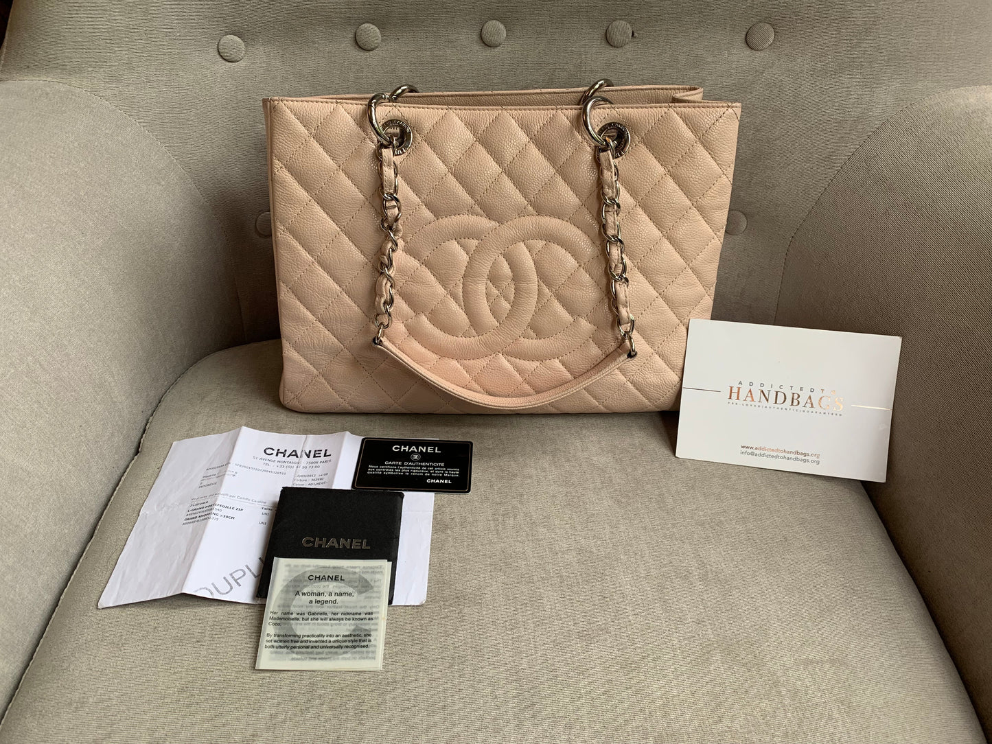 Chanel Light Pink Caviar Grand Shopper Tote with silver hardware (GST)