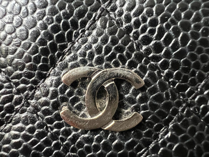 Chanel Black Caviar Flap Wallet with Silver Hardware