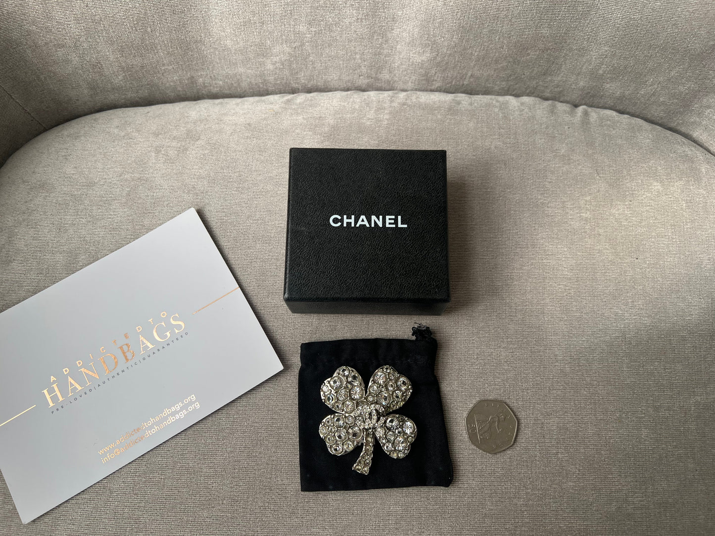 Chanel Crystal Encrusted Lucky Clover Brooch