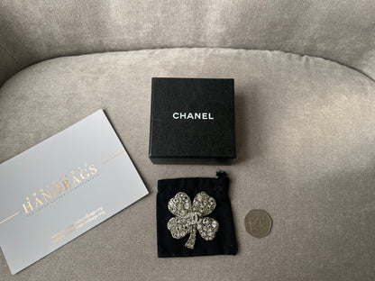 Chanel Crystal Encrusted Lucky Clover Brooch