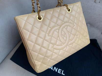 Chanel Beige Caviar Grand Shopper Tote with gold hardware (GST)