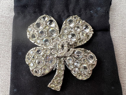 Chanel Crystal Encrusted Lucky Clover Brooch