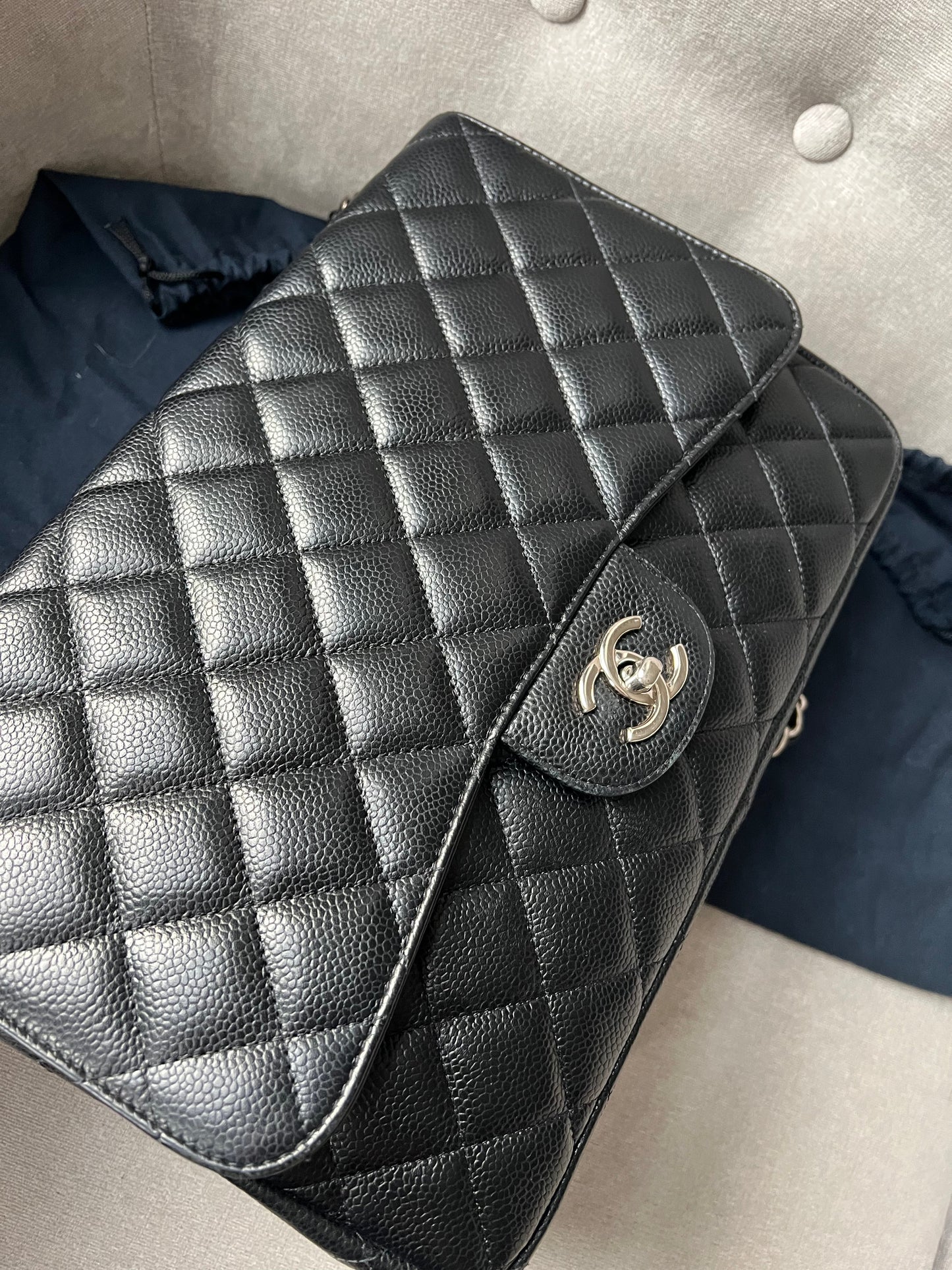 Chanel Jumbo Single Flap in Black Caviar Silver Hardware