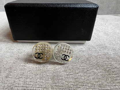 Chanel Diamante Resin Stud Earrings with CC Detail