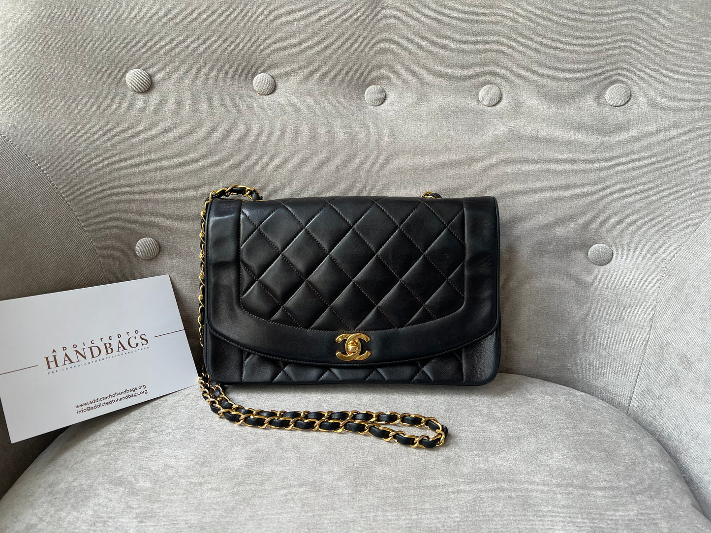 Chanel Vintage Diana Flap Bag in Black Lambskin with 24k Hardware