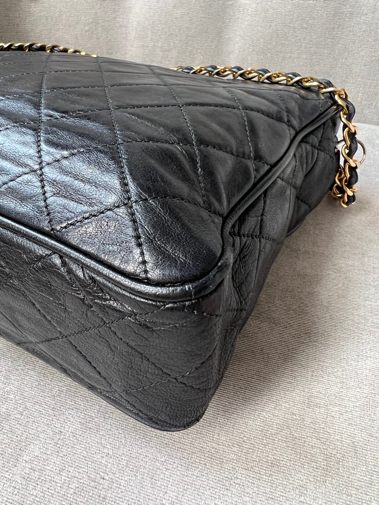 Chanel Vintage Black Lambskin Camera Bag with 24k Gold Hardware