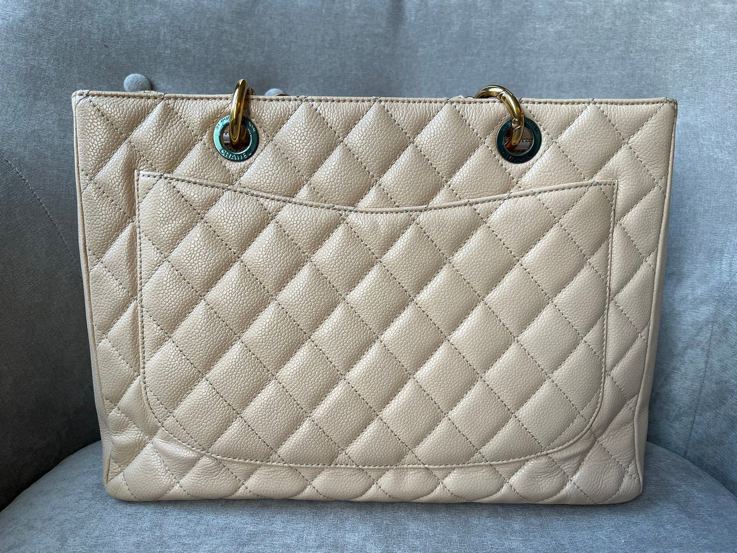 Chanel Beige Caviar Grand Shopper Tote with gold hardware (GST)