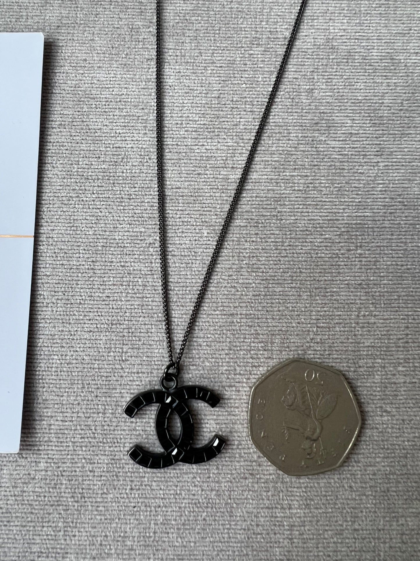 Chanel Black Crystal CC Pendant Necklace