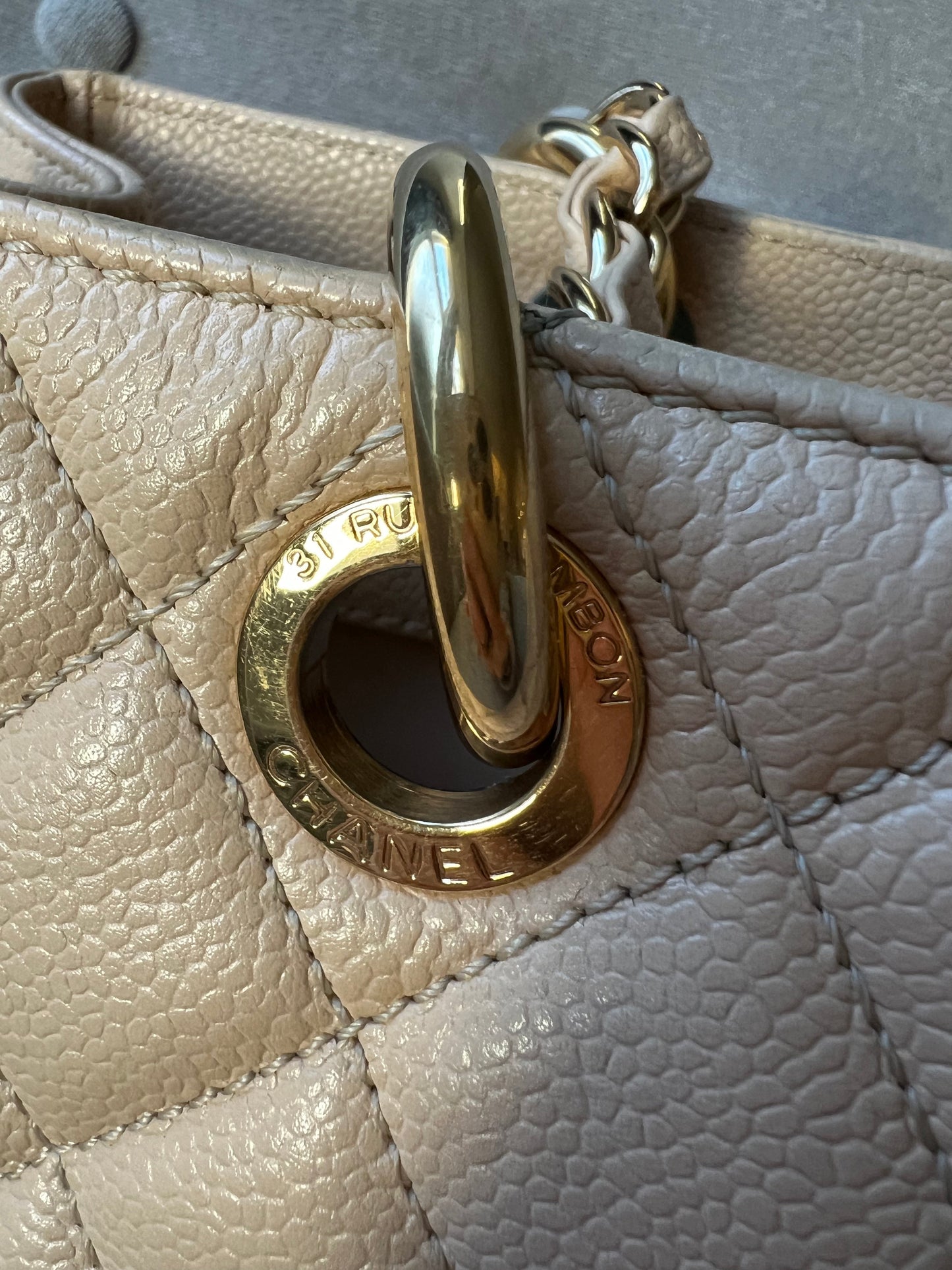 Chanel Beige Caviar Grand Shopper Tote with gold hardware (GST)