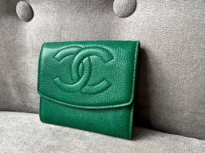 Chanel Vintage Timeless CC Flap Card Holder in Green Caviar