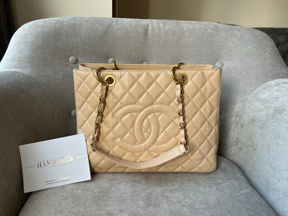 Chanel Beige Caviar Grand Shopper Tote with gold hardware (GST)