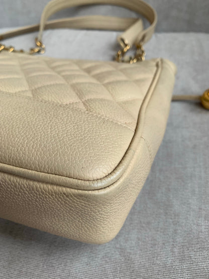 Chanel Vintage Beige Caviar Chain Tote