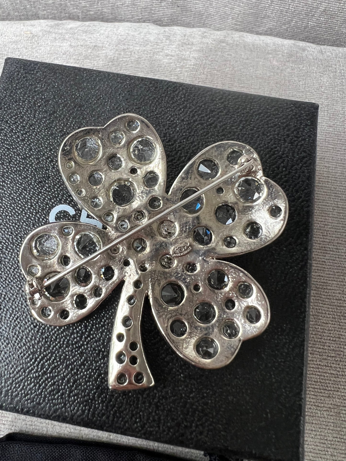 Chanel Crystal Encrusted Lucky Clover Brooch