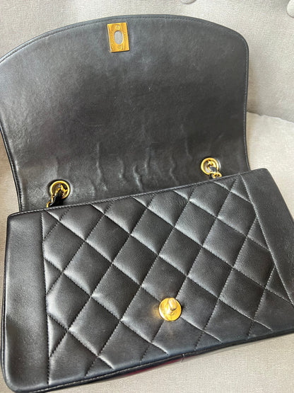 Chanel Vintage Diana Flap Bag in Black Lambskin with 24k Hardware