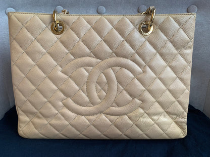 Chanel Beige Caviar Grand Shopper Tote with gold hardware (GST)