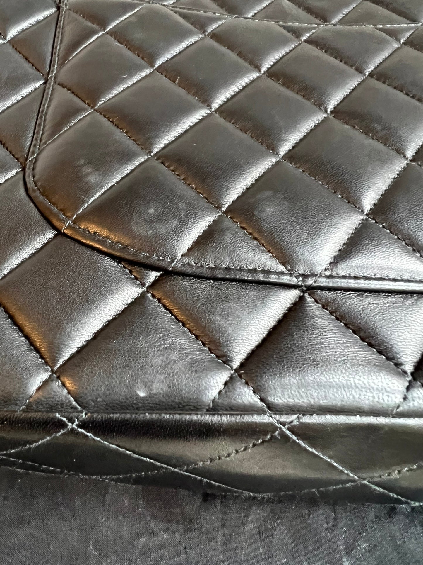 Chanel Vintage Classic Quilted Single Flap Jumbo in Black Lambskin with 24k Gold Hardware