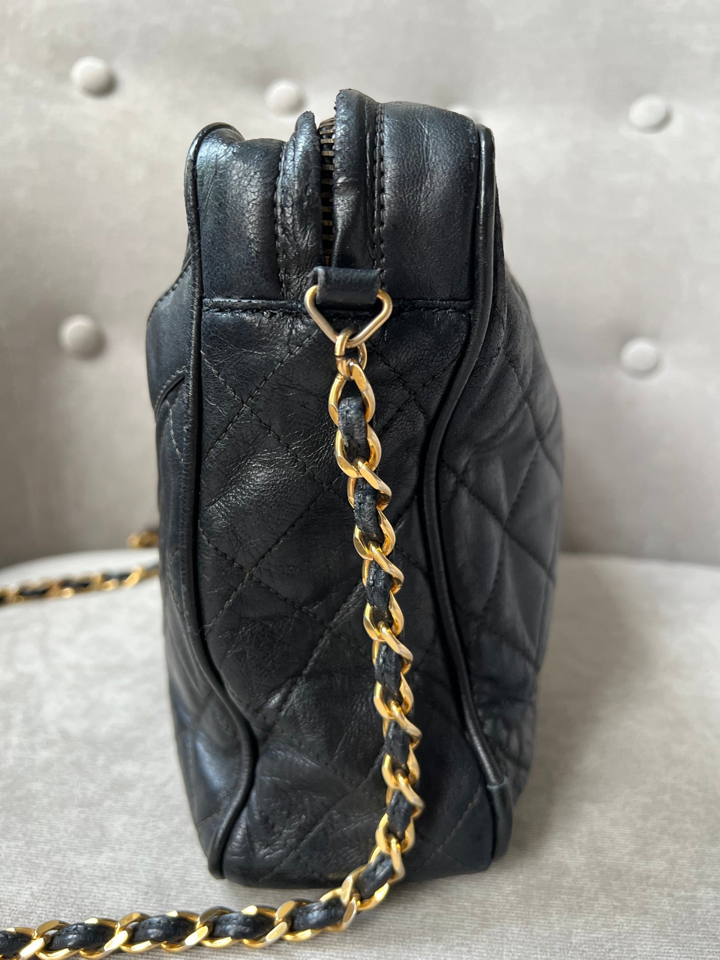 Chanel Vintage Black Lambskin Camera Bag with 24k Gold Hardware