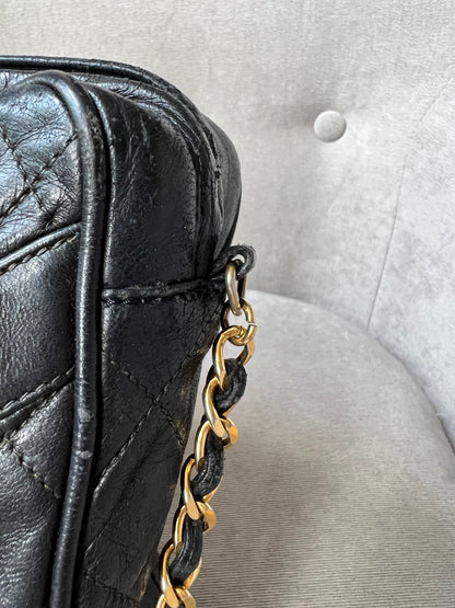 Chanel Vintage Black Lambskin Camera Bag with 24k Gold Hardware