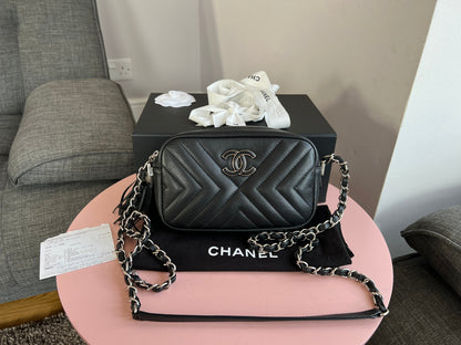 Chanel Black Chevron Camera Bag