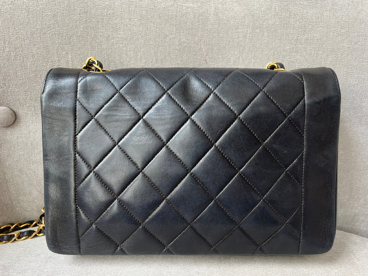 Chanel Vintage Diana Flap Bag in Black Lambskin with 24k Hardware