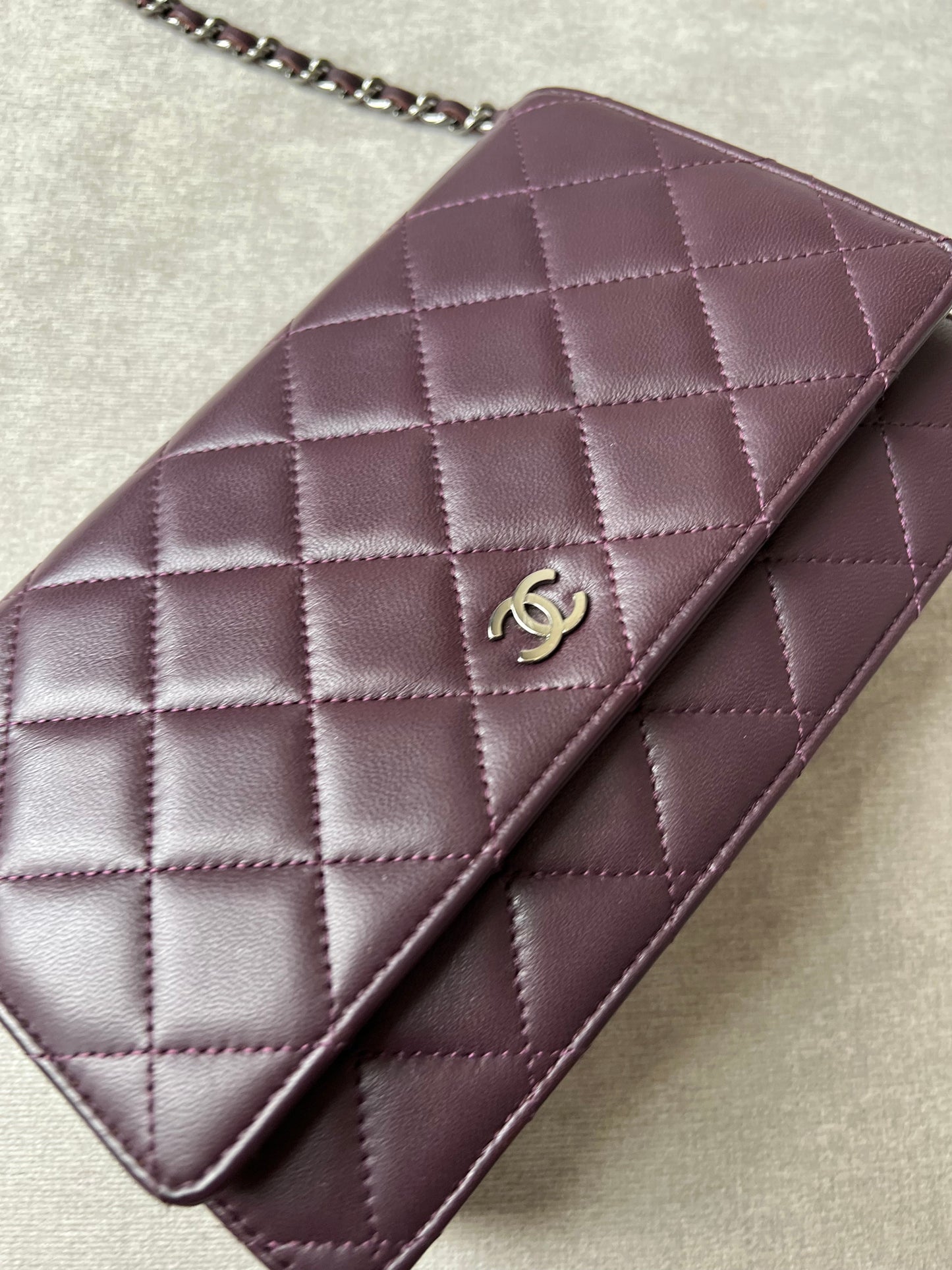 Chanel Aubergine Lambskin Wallet on Chain