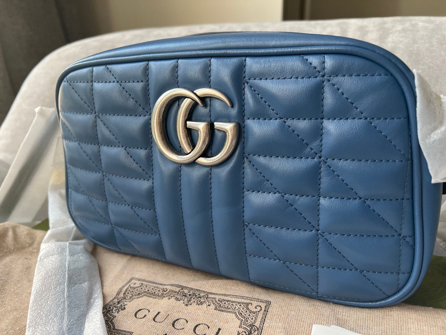 Gucci Aria GG Blue Marmont Small Shoulder Bag (RRP £1250)