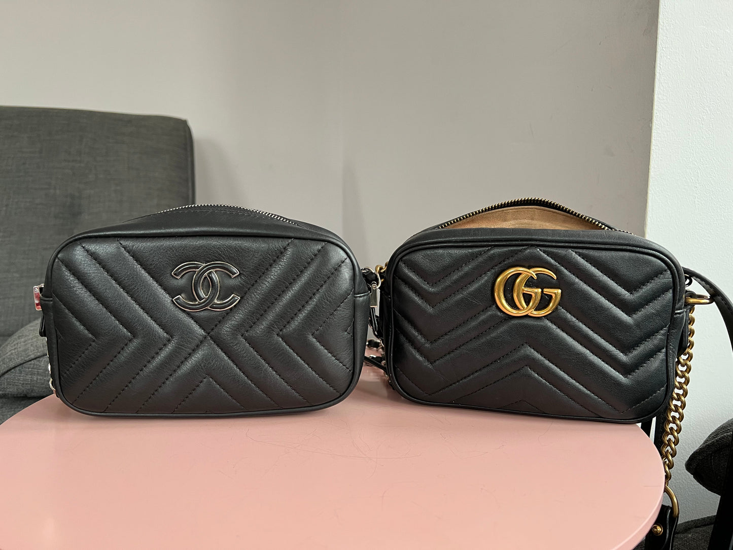 Chanel Black Chevron Camera Bag