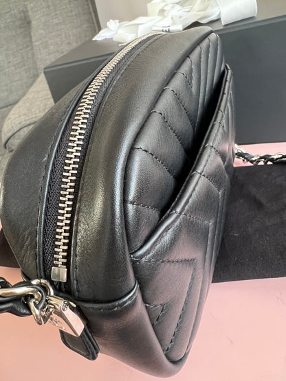 Chanel Black Chevron Camera Bag