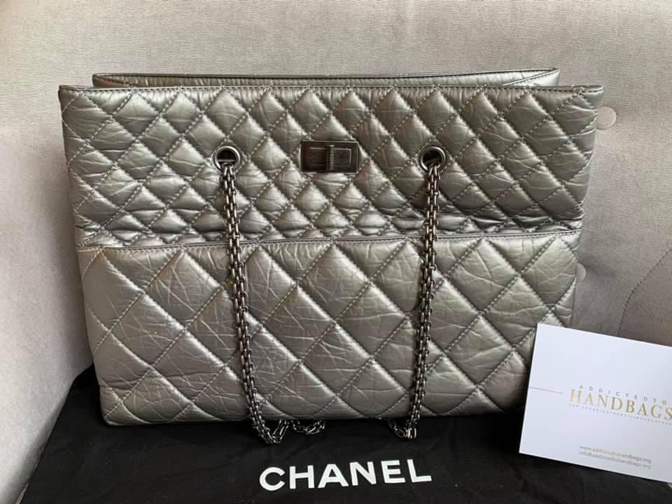 Chanel Large 2.55 Silver Grey Reissue Chain Tote