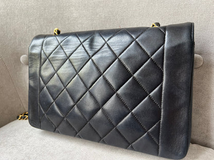 Chanel Vintage Diana Flap Bag in Black Lambskin with 24k Hardware