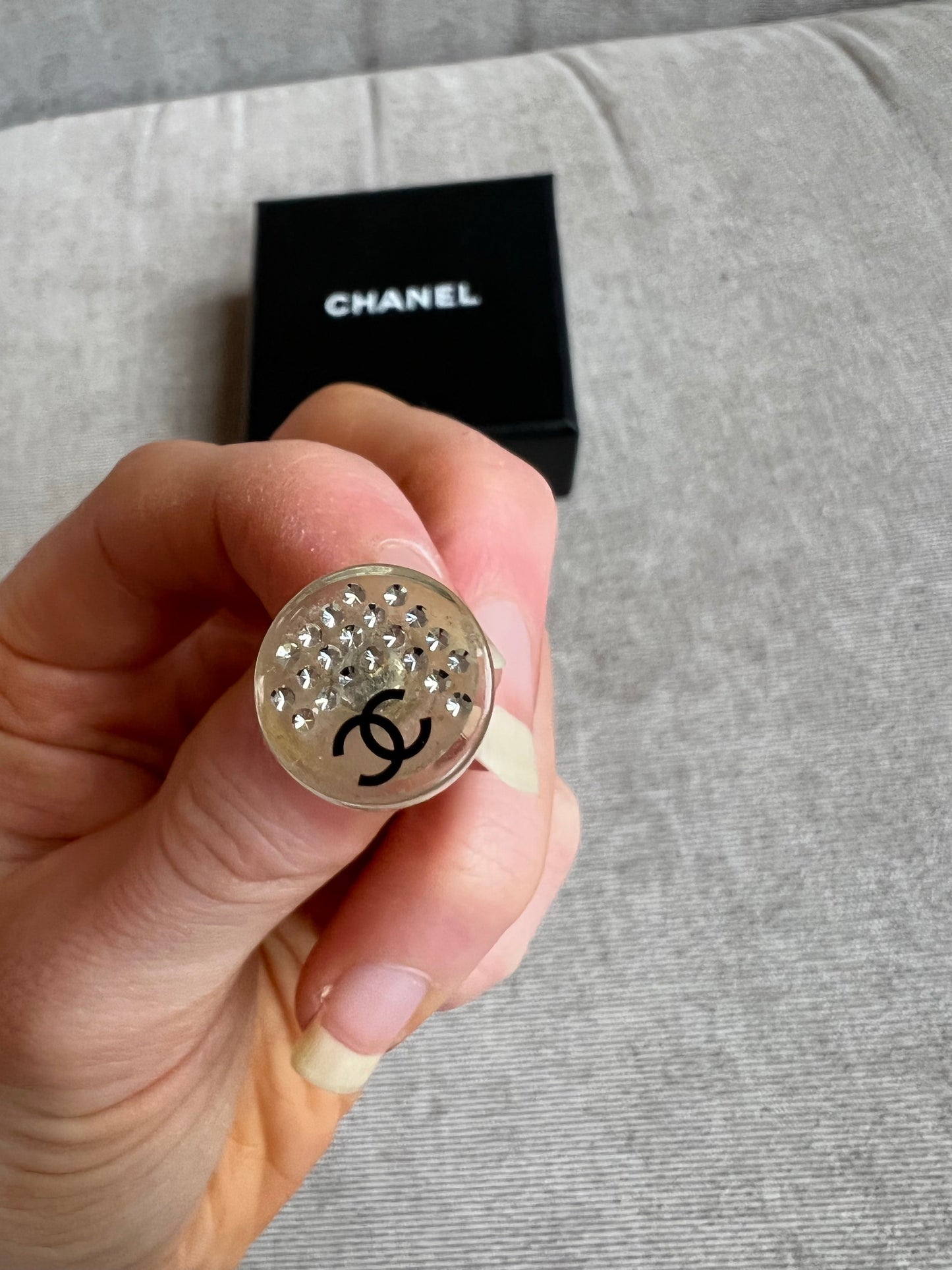 Chanel Diamante Resin Stud Earrings with CC Detail