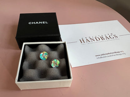 Chanel Pearlescent Resin Stud Earrings with CC Detail