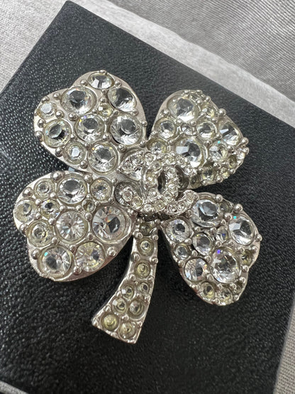 Chanel Crystal Encrusted Lucky Clover Brooch