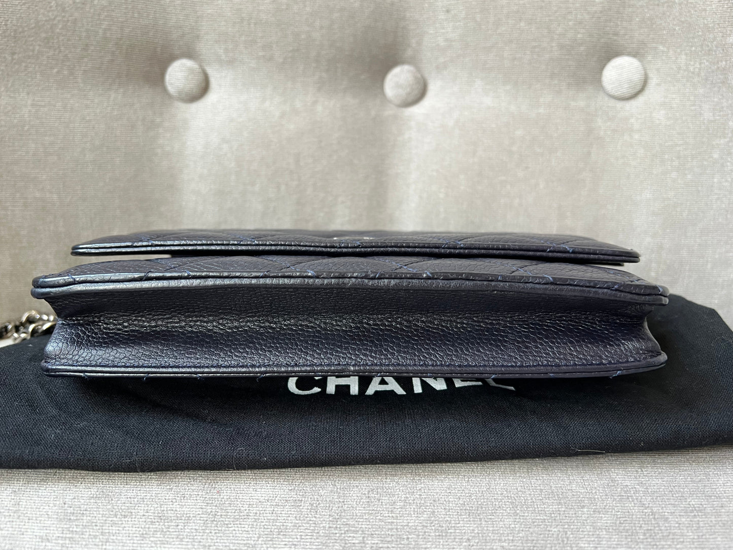 Chanel Navy Caviar Wallet on Chain With Silver Hardware