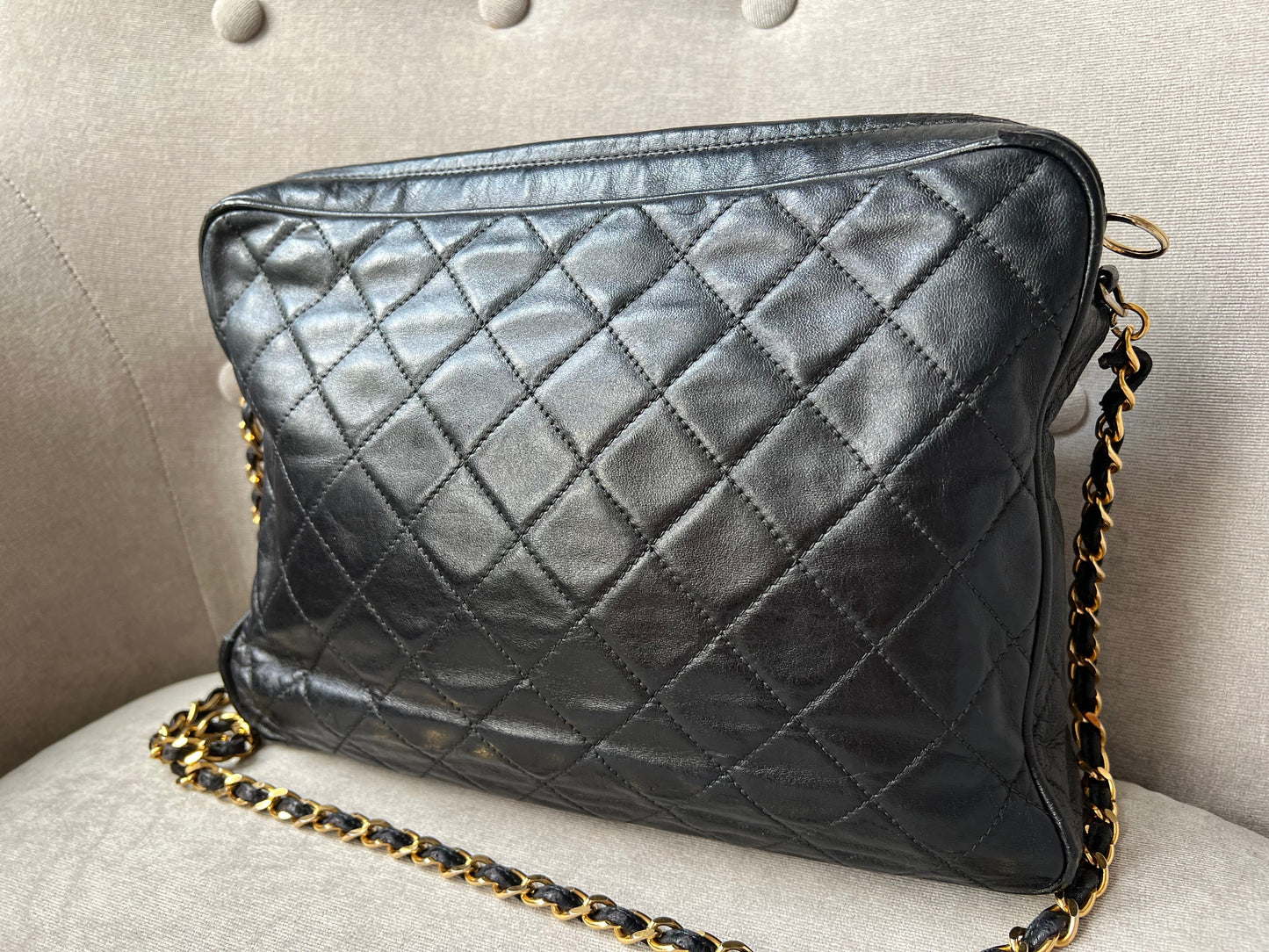 Chanel Vintage Black Lambskin Camera Bag with 24k Gold Hardware