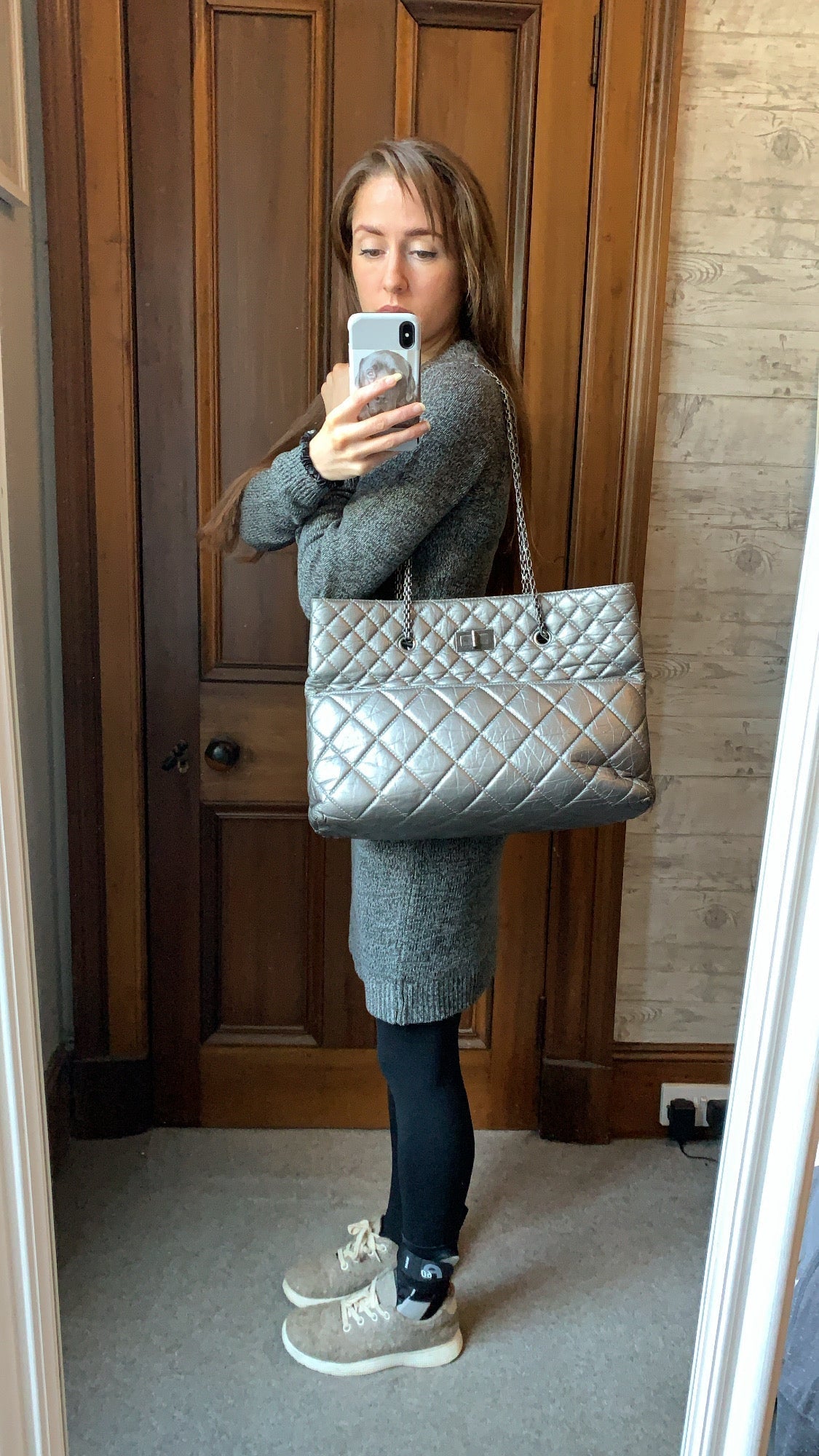 Chanel Large 2.55 Silver Grey Reissue Chain Tote