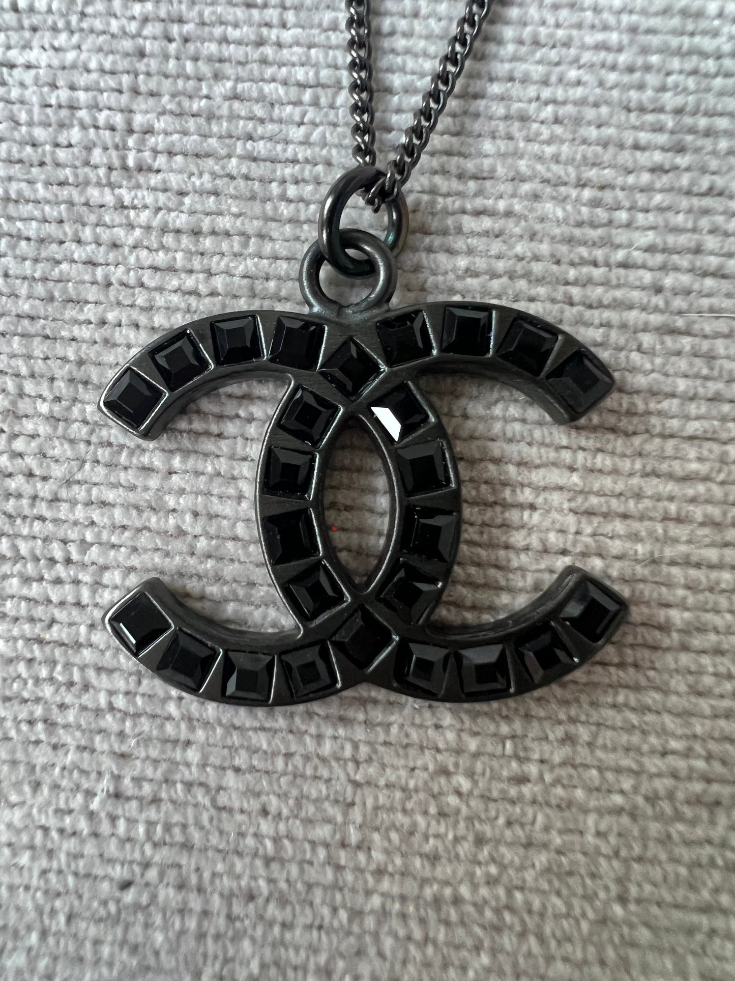 Chanel Black Crystal CC Pendant Necklace