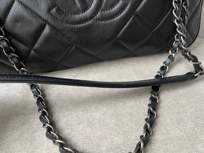 Chanel Diamond CC Ballerine Shoulder Bag in Black Calfskin with Ruthenium Hardware