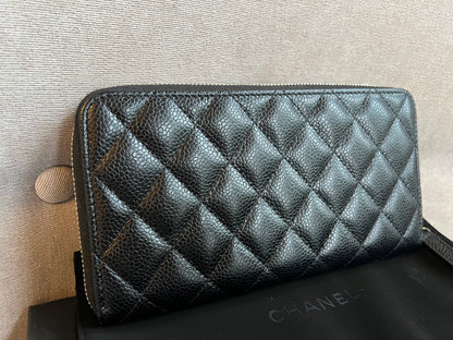 Chanel Black Caviar Classic Long Zipped wallet with Silver Hardware (RRP £1150)